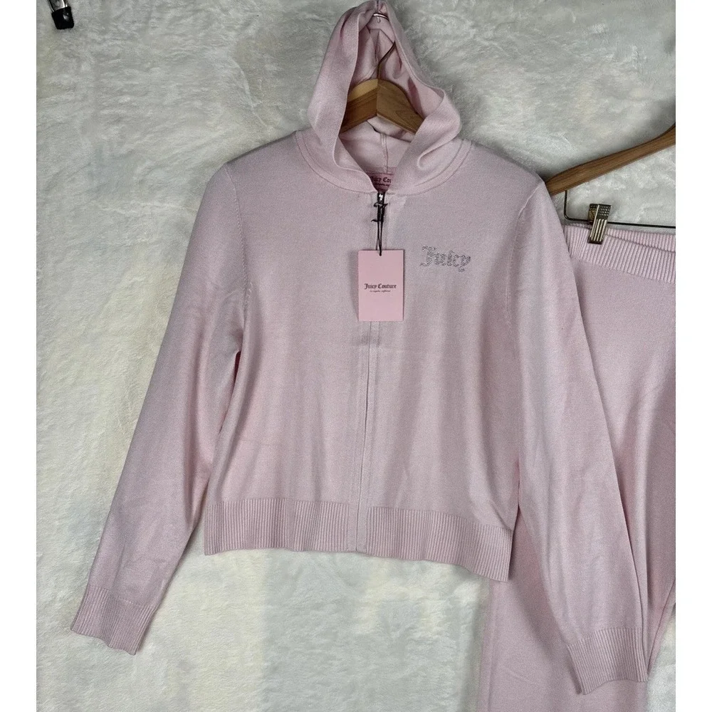Juicy Couture Pink Knit Sweater Hoodie & Pants Set‎ Outfit Sz XL Lounge Y2k 90's
